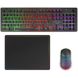 Mars Gaming MCPWX Combo Gaming Inalámbrico 3 en 1 (Teclado, Ratón y Alfombrilla) en Negro/Blanco